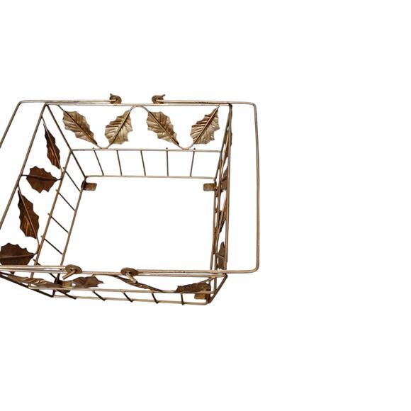 💙❄️Metal Square Basket Gold Holly Leaves & Blue Snowflake Tile Insert - Picture 10 of 12